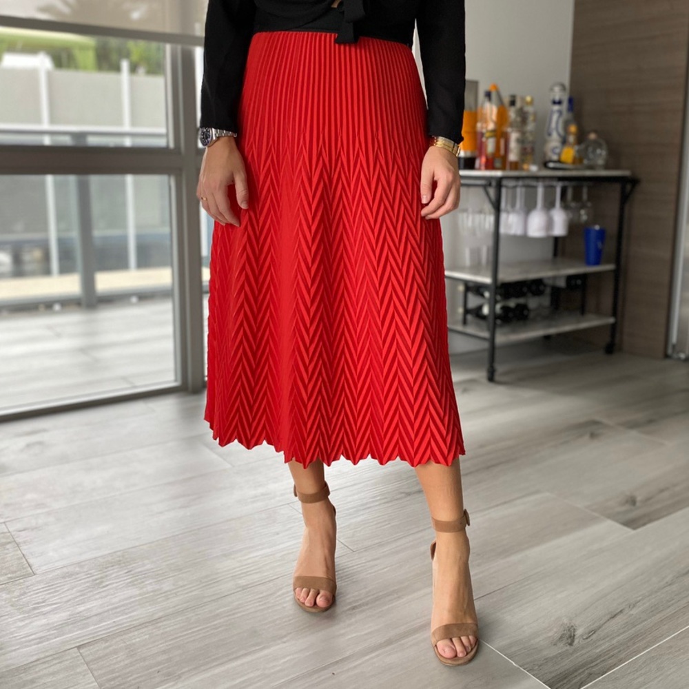 Maje Jissa Pleated Red Skirt. Size 1.